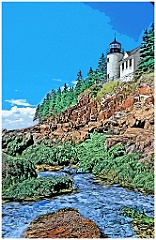 Bass Harbor Light Over Rocky Cliffs at Low Tide in Maine